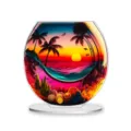 Decorative acrylic standee with vibrant tropical sunset beach artwork, perfect for home tabletop decor. - Style 39