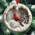 Cardinal winter snow scene hanging ornament detail view, perfect for Christmas tree decor. - Style 1