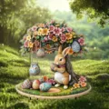 Acrylic Easter bunny treehouse garden stake detail showcasing vibrant flowers and decorative eggs. - Style 2 (Easter Rabbit)