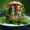 Simpatica statuetta di cane in miniatura con ombrello, ornamento da giardino in resina. - Cani sotto l'ombrello (10cm)