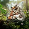 Garten 2D Acryl Fee und Fuchs Steck Deko Detailansicht, zauberhafte Hof Rasen Topf Ornament. - 10cm / Waldelfe und Fuchs