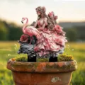Paletto da giardino in acrilico con donna elegante e fenicottero arte floreale vaso di fiori - Donna Fenicottero / Taglia L