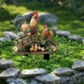 Paletto decorativo da giardino con famiglia di galline in acrilico per prato e aiuole - 30cm / 4