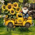 Picchetto da giardino in acrilico con camion girasole e gnomo per decorazioni. - 8
