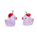 Rosa Weihnachtsmütze Ente Harz Anhänger DIY Schmuck Zubehör Süße Schlüsselanhänger Halskette - Gelee Farbe Helllila (A10-411)