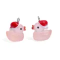 Süße Harz Ente Anhänger mit Weihnachtsmütze für DIY Schmuckherstellung Halskette Schlüsselanhänger - Gelee Farbe Rosa (A10-411)