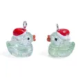 Süße grüne Glitzer-Harz-Enten-Anhänger mit roten Weihnachtsmützen für DIY-Schmuckherstellung. - Glitzer Grün (A10-412)