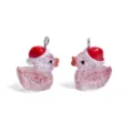 Harz Weihnachtsente Anhänger mit rotem Glitzer und Metallöse, ideal für DIY Schmuckherstellung. - Glitzer Rot (A10-412)