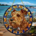 Stained glass dog acrylic wall hanging pendant, colorful round disc decor for home and holiday. - 26