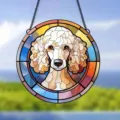 Stained glass style poodle acrylic hanging ornament, colorful round wall decor detail. - 27