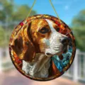 Acrylic beagle dog stained glass style hanging pendant, vibrant round wall decoration ornament. - 28