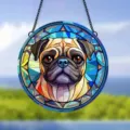 Stained glass style pug acrylic hanging pendant, colorful dog wall art decoration for home window. - 29
