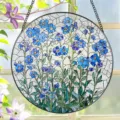 Stained glass style blue flower acrylic suncatcher window hanging ornament detail view - 27