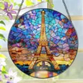 Acrylic Eiffel Tower suncatcher hanging ornament, colorful sunset stained glass window decor - 29