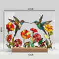 Hermosa decoracion de mesa colibri y flores acrilico base de madera estilo vitral - Estilo 9