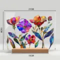 Adorno de mesa de acrílico con diseño floral colorido estilo vidriera moderna - Estilo 14