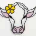 Stained glass cow head suncatcher window hanging with yellow flower cute farm animal decor item - 11