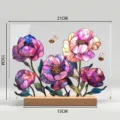 Decoración de escritorio de acrílico vidriera con flores y base de madera elegante. - Estilo 18