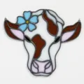 Stained glass cow window hanging suncatcher with blue flower home decor ornament - 12