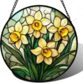 Stained Glass Daffodil Hanging Pendant Round Acrylic Flower Window Suncatch Home Decor - 31