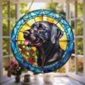 Acrylic black labrador dog hanging ornament, colorful stained glass style wall decor for home. - 34
