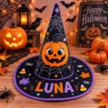 Καπιτονέ καπέλο μάγισσας Halloween με στάμπα κολοκύθας και εξατομικευμένα γράμματα. - Γράμμα D