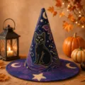 Vista detallada del sombrero de bruja de Halloween con diseño acolchado y estampado. - Talla de Niño / A23