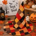 Λεπτομέρεια καπέλο μάγισσας patchwork Halloween, ψηφιακή εκτύπωση quilt αξεσουάρ πάρτι. - Γράμμα E