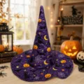 Sombrero de bruja acolchado de Halloween morado disfraz de fiesta con estampado espeluznante - Talla de Niño / A24