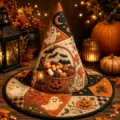 Halloween quilted witch hat digital printed festive magic hat party costume decoration item - Style 3