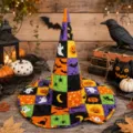 Sombrero de bruja de Halloween acolchado con estampado patchwork festivo para fiesta. - Talla de Niño / A27