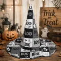 Sombrero de bruja acolchado Halloween negro blanco cuadros boo fantasma impresión accesorio fiesta - Talla de Adulto / A28