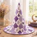 Sombrero de bruja de Halloween violeta acolchado con bordado celestial mágico y detalles - Talla de Niño / A29
