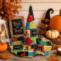 Sombrero de bruja acolchado de Halloween impresión digital ABC motivo manzana detalle - Talla de Niño / A12