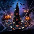 Halloween quilted witch hat with spooky pumpkin print, festival costume accessory for party. - Style U