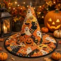 Halloween quilted καπέλο μάγισσας με μοτίβο φάντασμα και κολοκύθα για αποκριάτικο πάρτι. - Γράμμα V