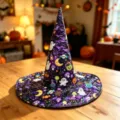 Μωβ αποκριάτικο καπέλο μάγισσας Halloween με καπιτονέ ψηφιακή εκτύπωση για αποκριάτικα πάρτι. - Μέγεθος Ενηλίκων / Στυλ 18