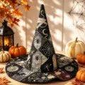 Cappello da strega Halloween nero patchwork trapuntato gotico costume festa accessorio - Taglia Adulto / SM6