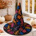 Sombrero de bruja de Halloween acolchado con gecko y flores coloridas, fiesta ideal. - Talla de Niño / A5