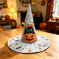 Καπέλο μάγισσας Halloween καπιτονέ με τύπωμα μαύρης γάτας κολοκύθας, εορταστικό αξεσουάρ. - Μέγεθος Ενηλίκων / Στυλ 17