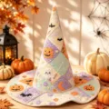Cappello da strega trapuntato di Halloween patchwork stampa digitale accessorio festa. - Taglia Adulto / SM30