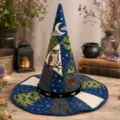Sombrero de bruja de Halloween acolchado con bordado de buho y luna patchwork para fiesta de disfraces. - Talla de Niño / A20
