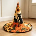 Cappello da strega trapuntato di Halloween con zucca stampata e gatto nero, bella festa unica. - Taglia Adulto / SM31