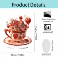Detail view of romantic teacup house acrylic standee, clear printing and size guide. - 20cm / Style 11