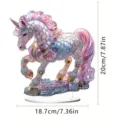 Detailed close-up of the 2D acrylic crystal unicorn tabletop ornament with size specs. - Style 10