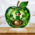 2D acrylic green apple ornament with cute elf and four leaf clover for desktop home decor. - 20cm / 5