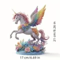 Detailed view of the exquisite resin unicorn figurine with rainbow wings and floral base. - 20cm / 9