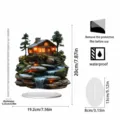2D Acryl Landschaft Hütte Ornament mit Wasserfall Design, klare Tischdeko und Displaystand. - 20cm / Landschaftsszenerie