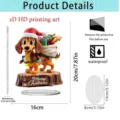 Christmas dachshund acrylic standee 2D tabletop decorative ornament with wooden base. - Style 8