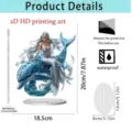 2D acrylic standee detail view showing mermaid design, dimensions and waterproof features. - 20cm / Mermaid Riding Dolphin